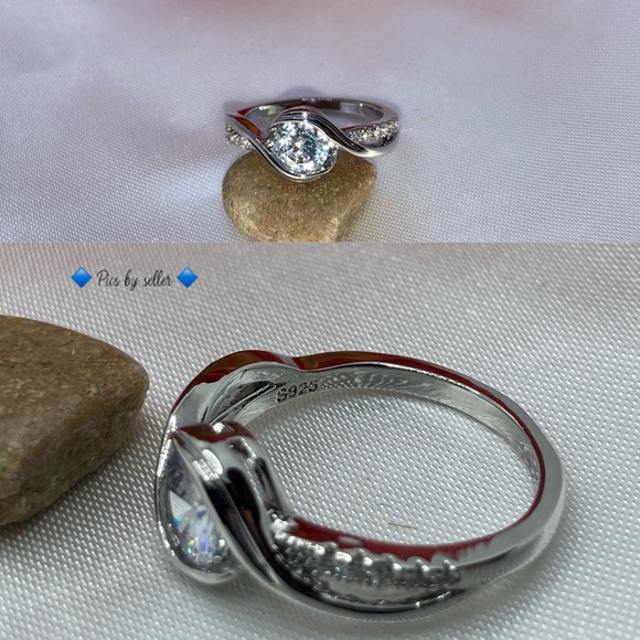 0.5ct White Sapphire 925 Stamped Silver Fancy Engagement Ring - Picture 4 of 5